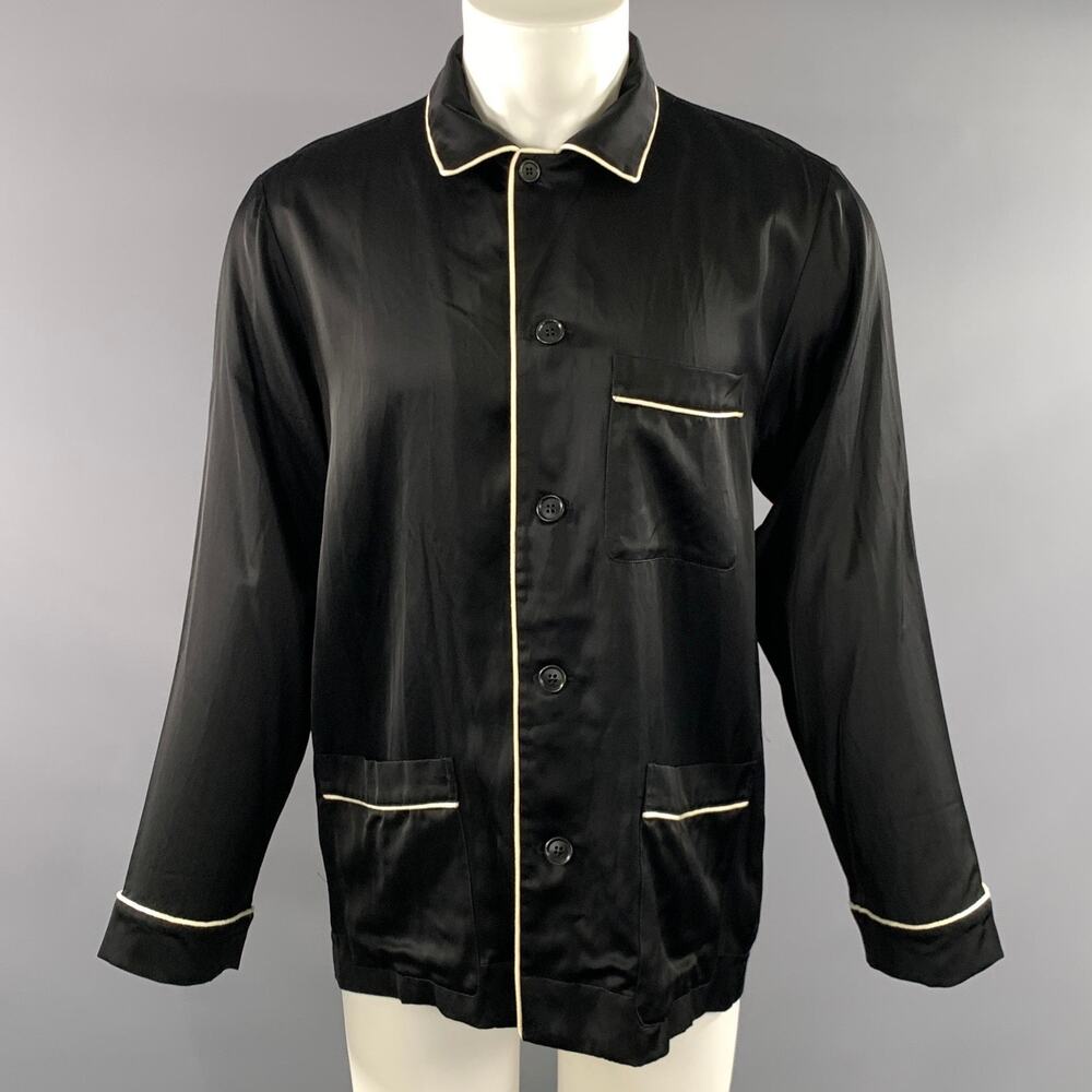 DRIES VAN NOTEN Size 38 Black White Piping Viscose Cotton Long Sleeve Shirt